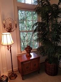 Floor lamp,  table, large greenery