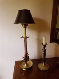 Brass Lamp and candlestick 