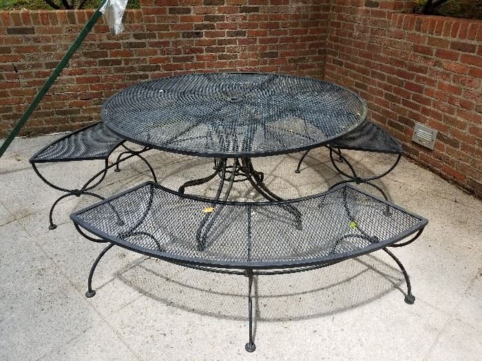 Wrought iron Round table and benches