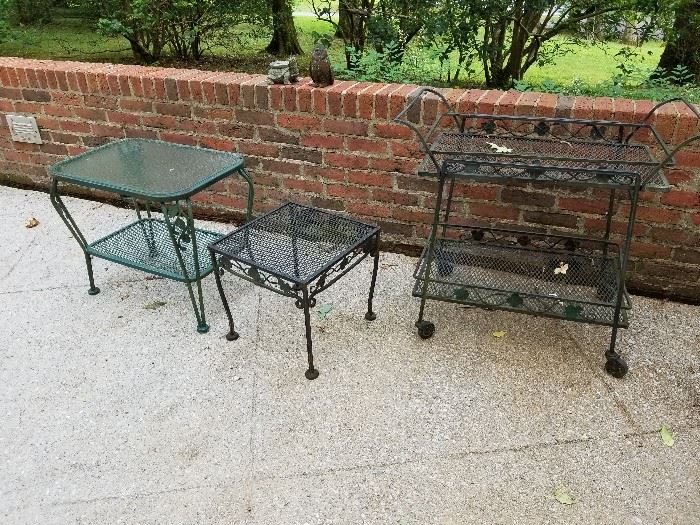 Wrought iron serving cart
Side tables