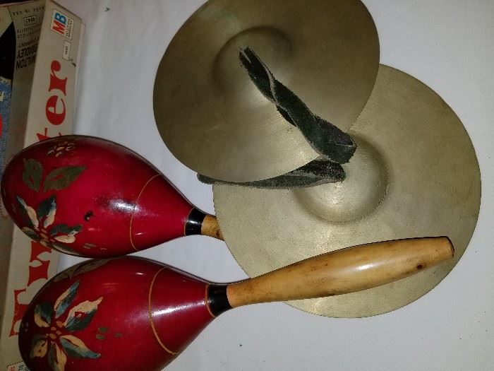 Cymbals and Mariachi shakers. Same Uncle gave me a set like these for a birthday.  