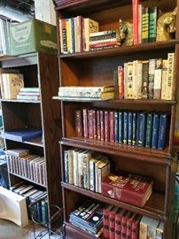 Leather bound books, bookcases