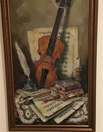 Violin still life, oil on canvas, signed