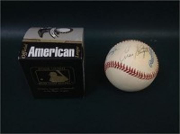 Baseball Signed by Johnny Mize, Bob Feller, and Enos