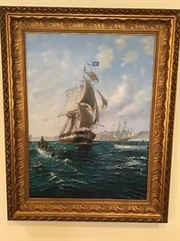 Sailing ship scene, oil on canvas, signed