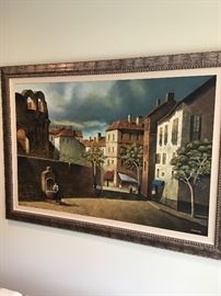 Large European town scene, oil on canvas, signed