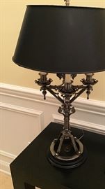 Antique metal candelabra mounted as a lamp
