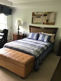 Modern exotic wood bedroom set - queen size bed, pair of stands, dresser