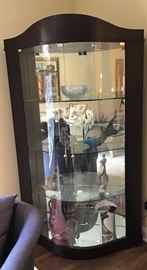 Modern curve glass corner curio cabinet, lights up