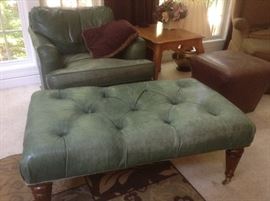 Leather Ottoman and Chair