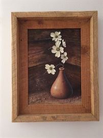 Charles Adkerson tromp l'oeil oil painting "dogwoods in clay vase" 1978