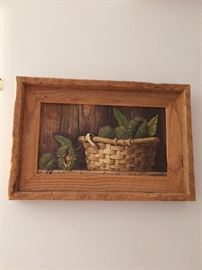 Charles Adkerson tromp l'oeil painting - "basket with greenery" 1978 - 1979