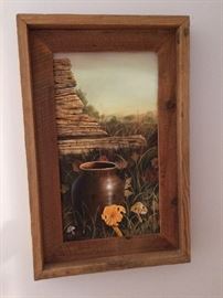 Charles Adkerson tromp l'oiel oil painting "mushrooms and jug" 1975