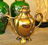 VINTAGE CHINESE BRONZE TEAPOT WITH DRAGON SPOUT AND LID. 8" H X 8" W.