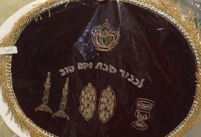 Dozens of velvet challah bread covers & Judaica 