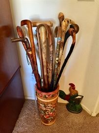 Tapered toll painted vase, unique canes