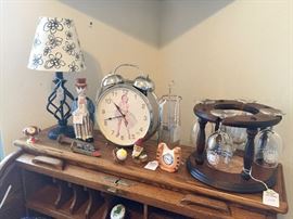 Marilyn Monroe Clock, Fire Dept Glasses, Decanter