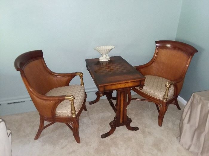 Game table. pair of Empire chairs