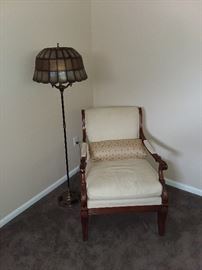 antique lamp with abalone shade, side chair