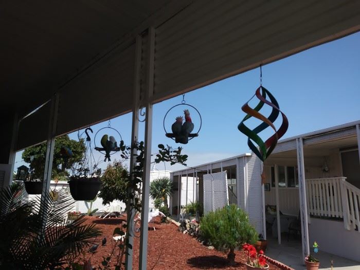 Parrots and wind chimes.