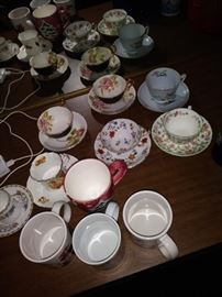 Assorted tea cups.