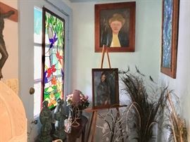 Art, peacock feathers, stained glass 