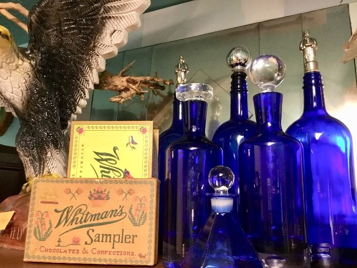 Bottles, vintage Whitman’s sampler box