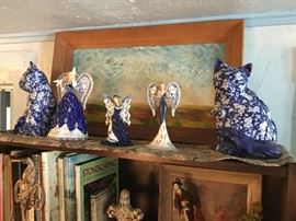 Calico cats, blue willow angels