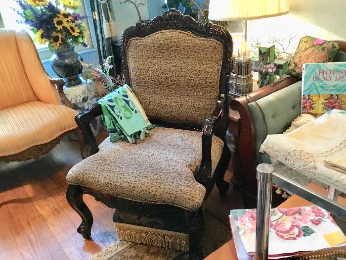 Dark wood leopard print chair