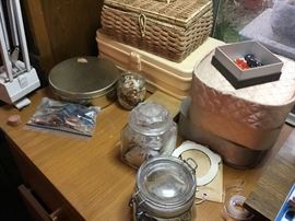 Buttons  threads on wood spools and sewing notions