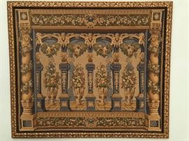 Custom Framed Tapestry (Colors are Blues & Golds) Approximately 60 inches Length & 70 inches wide 