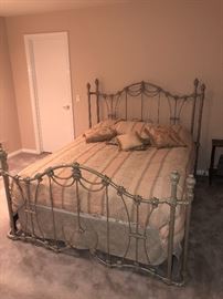 Queen size antique silver rod iron bed