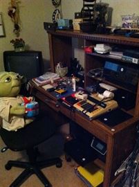 Desk, office chair, office supplies