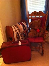 Rocking chair, quilt rack, luggage set