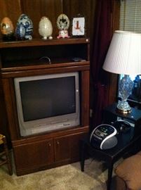 entertainment center, television, end table