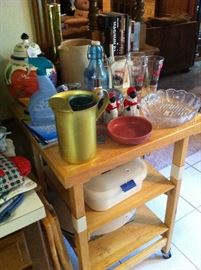 Aluminum pitcher & glasses, kitchen cart