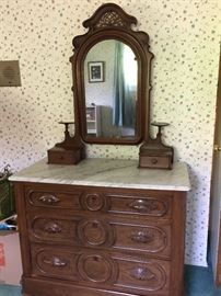 Marble Top Dresser with Mirror.