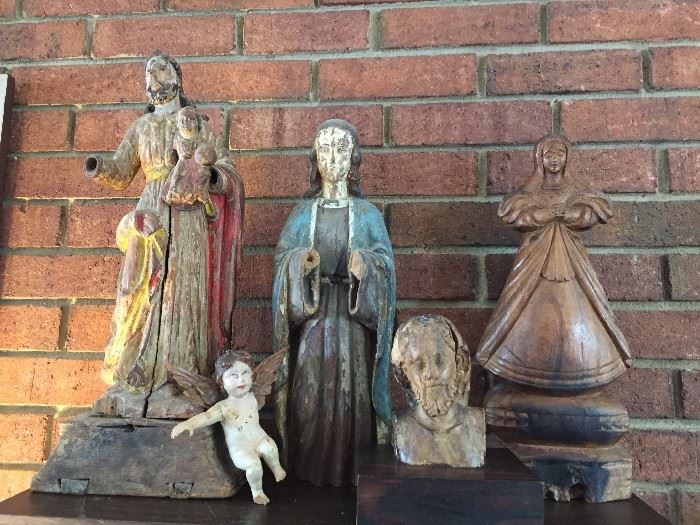 Carved Wooden Religious Figures.
