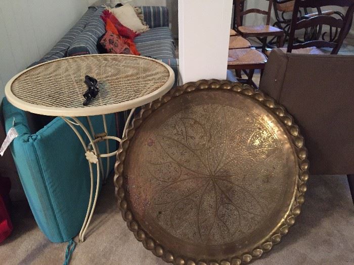 Iron table and Brass Plate Tray.