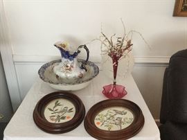 Pair of Walnut Picture Frames, Bowl and Picture Set