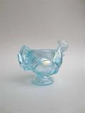Vintage Imperial Glass aqua blue iridescent Rooster Egg Cup