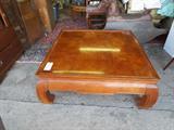Vintage Chinese Parquet Coffee Table with Glass Top