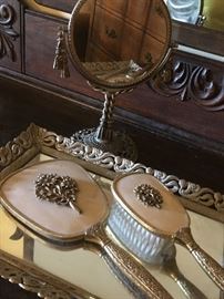 Antique mirror and vanity set