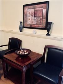 Wooden chairs, end table and home decor
