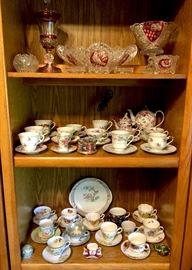 Decorative glass and vintage tea cups & saucers