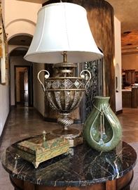 Marble Top End Table, Table Lamp, Decor 