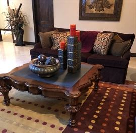 Loveseat, Square Coffee Table w Slate Inset
 (perfect for board games), Area Rug, Decor, Florals, ...