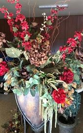 Silk Floral in Tall Metal Stand 