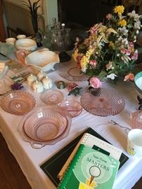 Masters Book & Cookbooks, Pink Depression Glassware, Italian Pot De Creme dishes, 