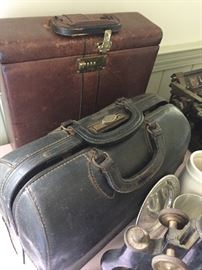 Leather Liquor Bottle Travel Case, Vintage Medical Bag, Antique Microscope